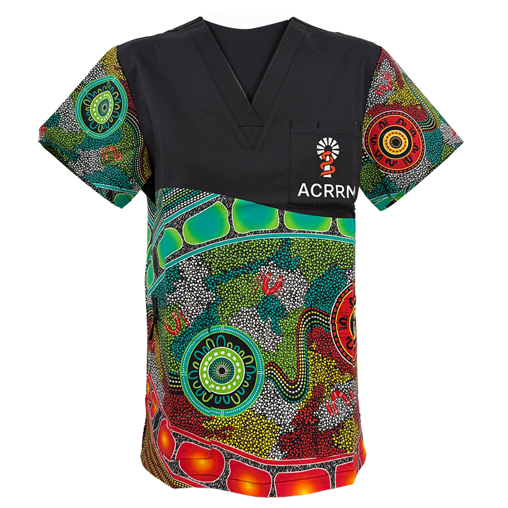 Women's Scrub top and cap (First Nations design)